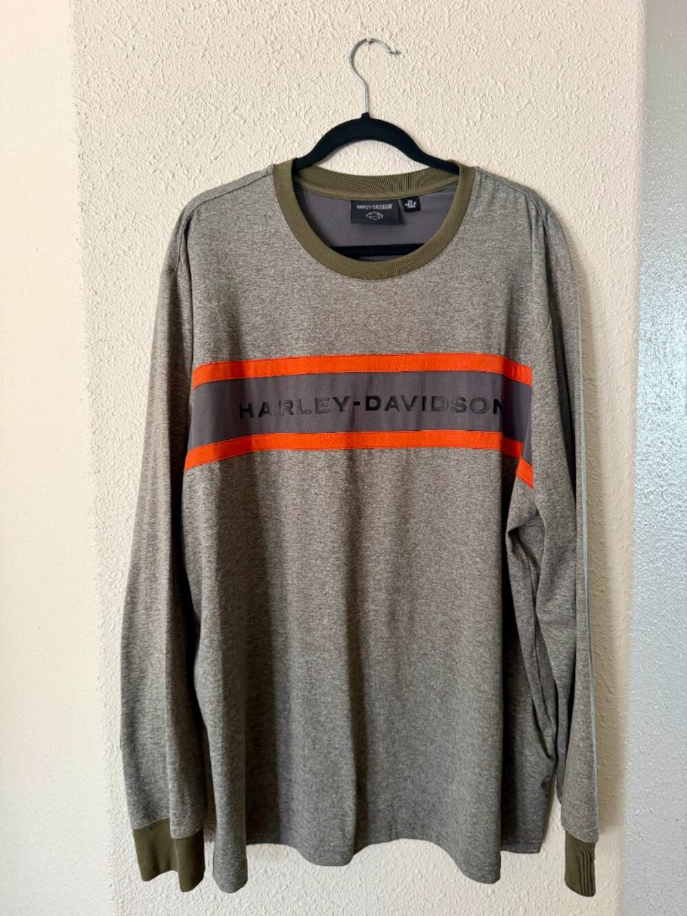 Harley-Davidson Men’s Green and Orange Knit Long Sleeve Shirt – Size 3XL